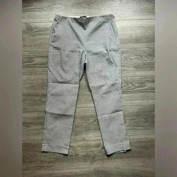 Theory Blue Gray Vertical Stripe Side Zip Career Office Cropped Womens 6 Pants - Picture 1 of 8